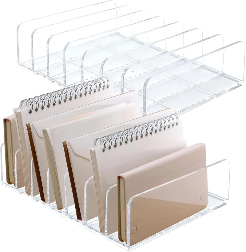 LUOKER Acrylic Mail Organizer - 2 Pcs CD Holder With 7 Compartments, 7 x 5 x 1.57 Transparent Countertop Envelope Organizer for Office, Home Desk - Image 1